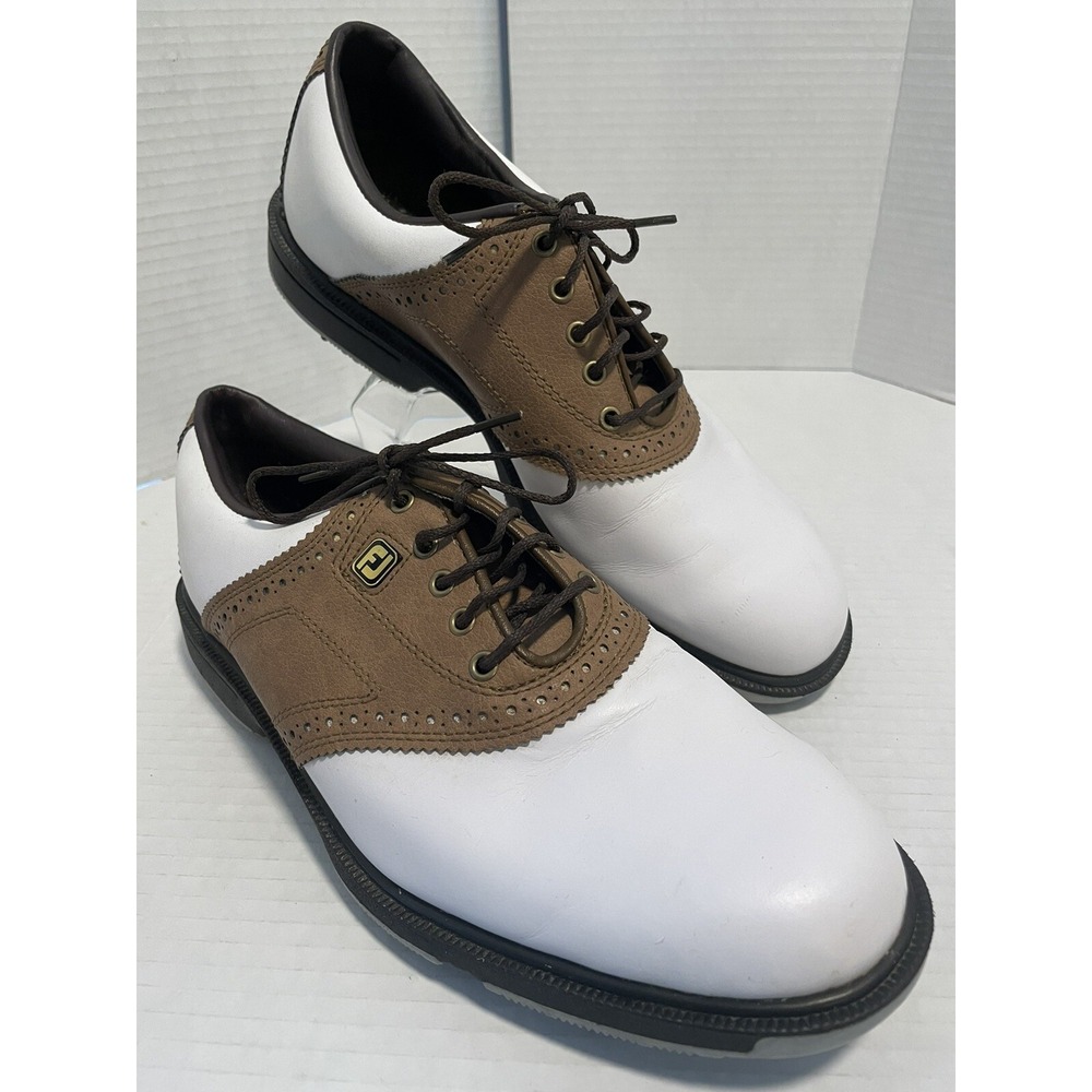 FootJoy Superlites Golf Shoes Mens 7M White Brown Soft Spikes FJ 58004